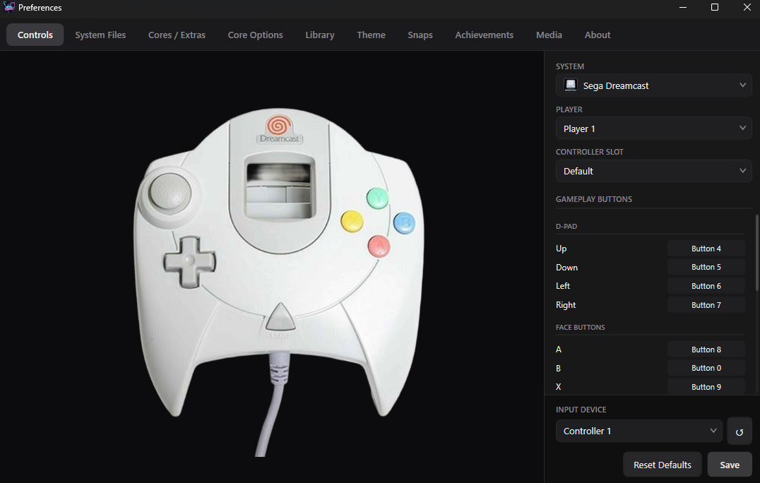 Per-console controller mapping screen